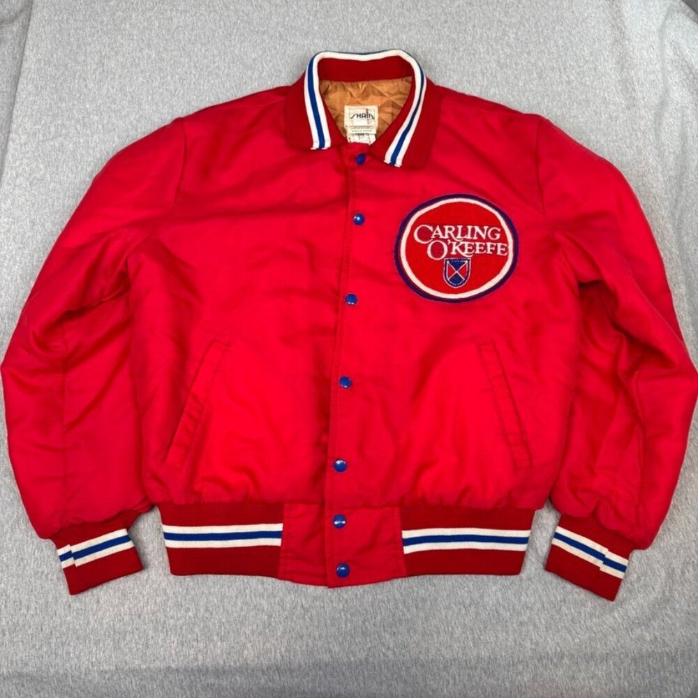 Vintage Shain Canada Satin 90s Varsity Red Jacket Carling Okeefe Men's Size L